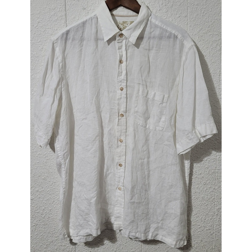 Tasso Elba Linen Shirt, White, Mens Large, Outdoor, Beach,‎ Summer